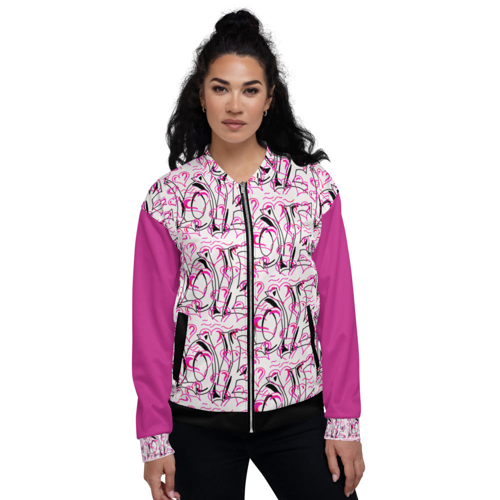 Love Unisex Bomber Jacket Pink Arms