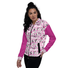 Load image into Gallery viewer, Love Unisex Bomber Jacket Pink Arms