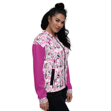 Load image into Gallery viewer, Love Unisex Bomber Jacket Pink Arms