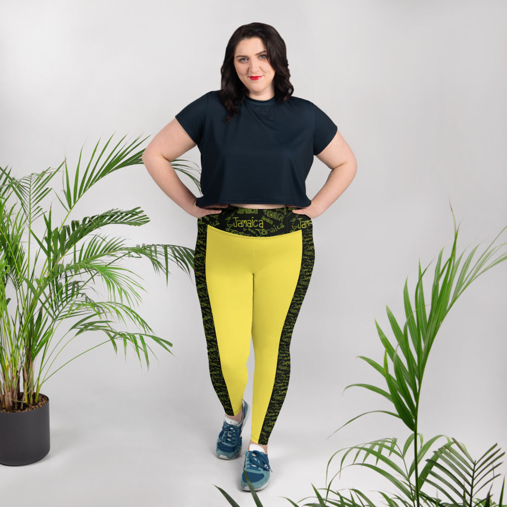 Jamaica Yellow All-Over Print Plus Size Leggings